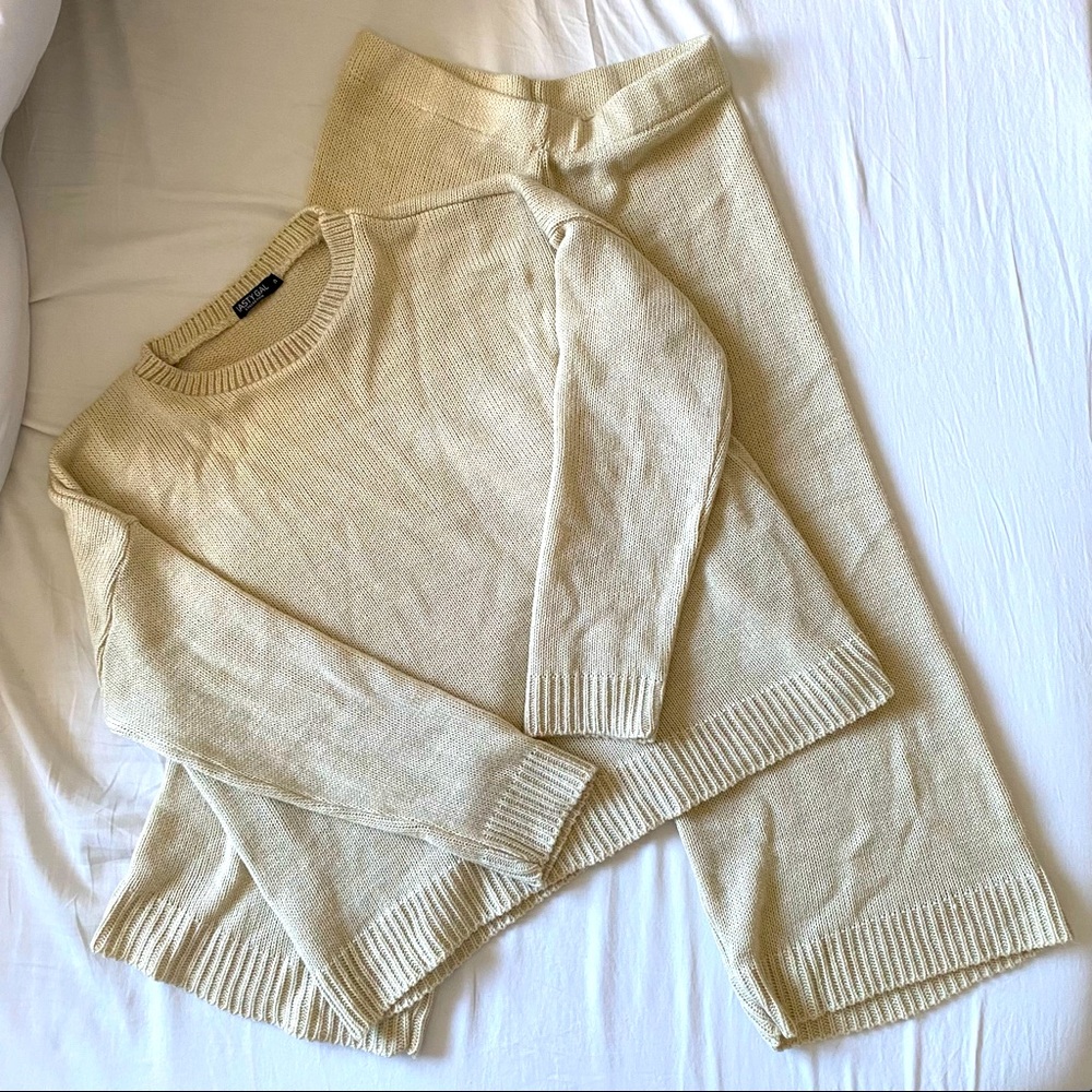 Nasty Gal Matching Knit Set. Cream knit sweater with matching knit pants.